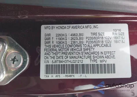 2017 Acura Rdx Acurawatch Plus Package из США, поврежденный, VIN 5J8TB4H37HL021212